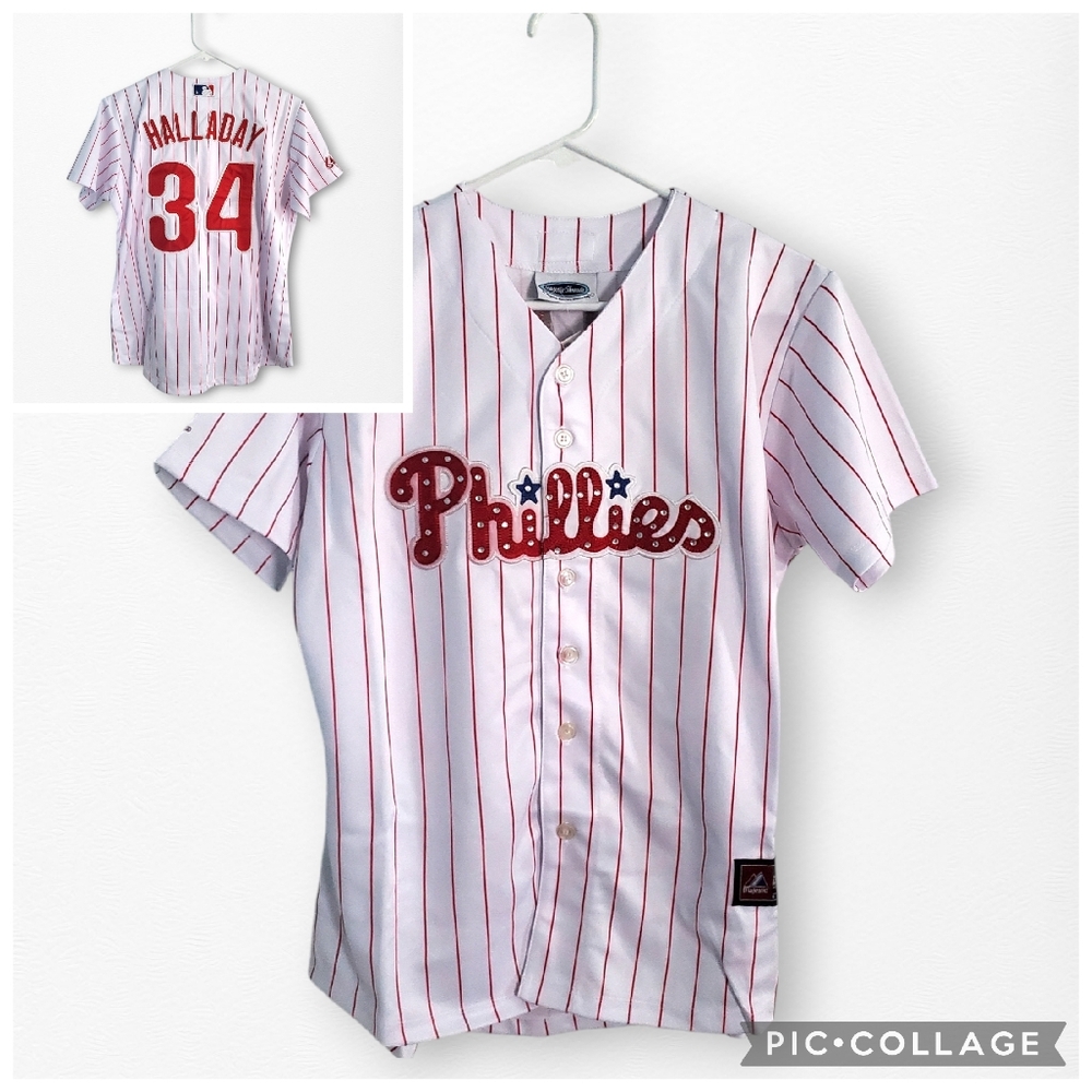 Majestic White and Red Phillies Women's Jersey